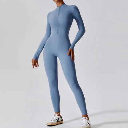 Yoga Boilersuit Long Sleeved Women'S Sportswear Gym Zipper Jumpsuits Workout High-Intensity Fitness One-Piece Skin-Tight Garment