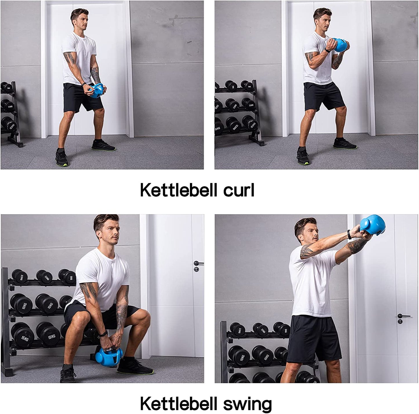 Kettlebells Adjustable Kettlebell Sets with Three Grips 5Lbs,8Lbs,12Lbs,15Lbs,Strength Training&Full-Body Workout for Home or Gym Blue